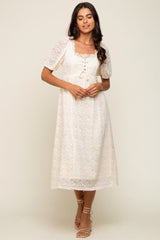 Cream Lace Cutout Midi Dress