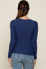 Navy Ribbed Long Sleeve Maternity Top
