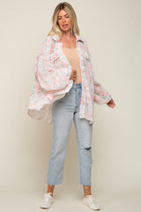 Pink Pleated Floral Oversized Blouse
