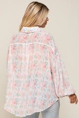 Pink Pleated Floral Oversized Blouse