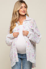 Lavender Pleated Floral Oversized Maternity Blouse