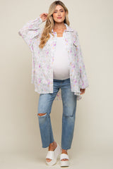 Lavender Pleated Floral Oversized Maternity Blouse