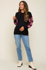 Black Crochet Sleeve Maternity Sweater