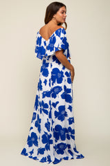 White Floral Off Shoulder Flounce Maternity Maxi Dress