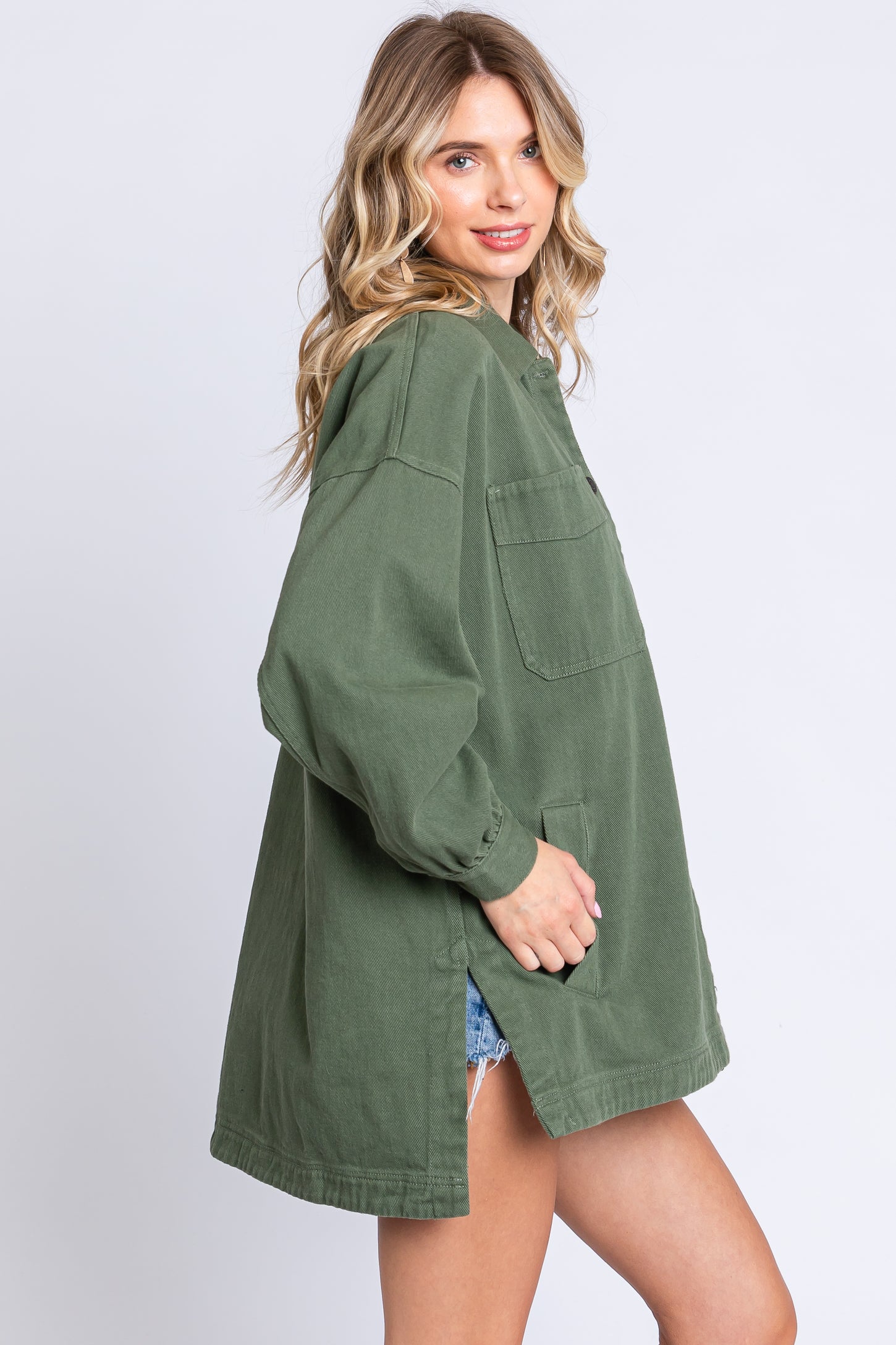 Olive Denim Button Down Button Down Jacket