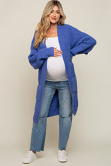 Blue Chunky Waffle Knit Maternity Cardigan