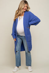Blue Chunky Waffle Knit Maternity Cardigan