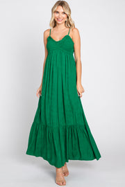 Green Floral Smocked Gathered Tier Maxi Dress