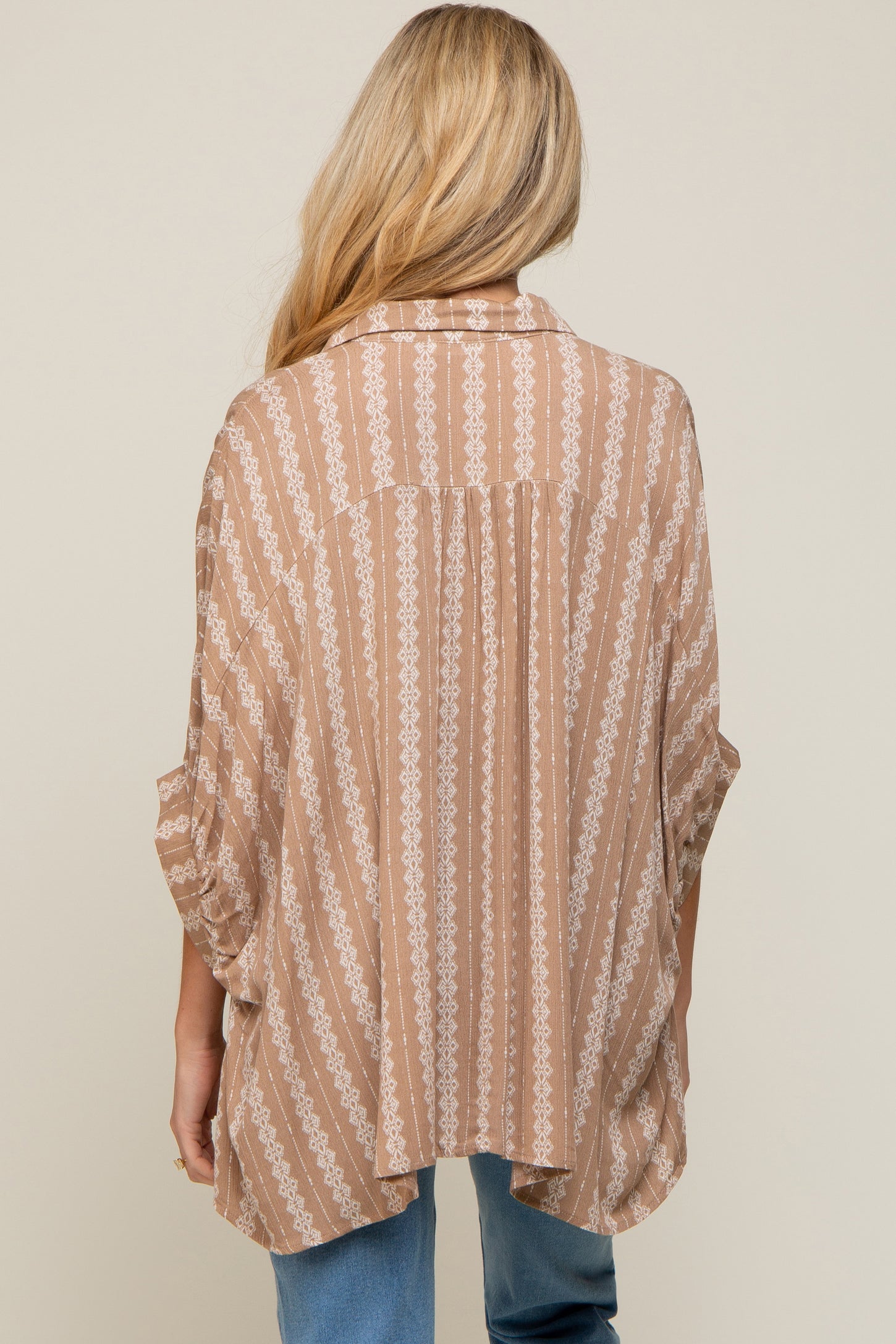 Taupe Printed Button Up Maternity Top