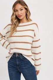 Mocha Striped Boat Neck Sweater