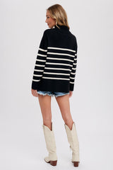Black Striped Half Zip Sweater
