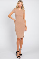 Mocha Ribbed Fitted Maternity Dress