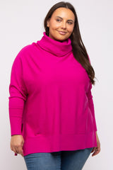Fuchsia Cowl Neck Dolman Sleeve Plus Sweater