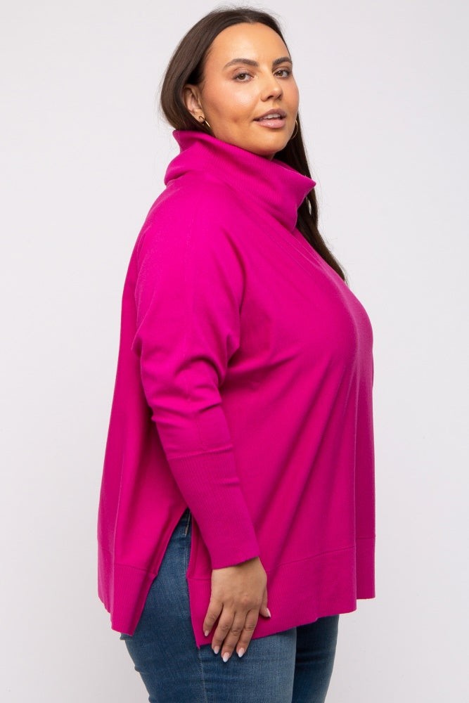 Fuchsia Cowl Neck Dolman Sleeve Plus Sweater