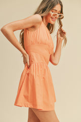 Orange Banded Waist Flared Mini Dress