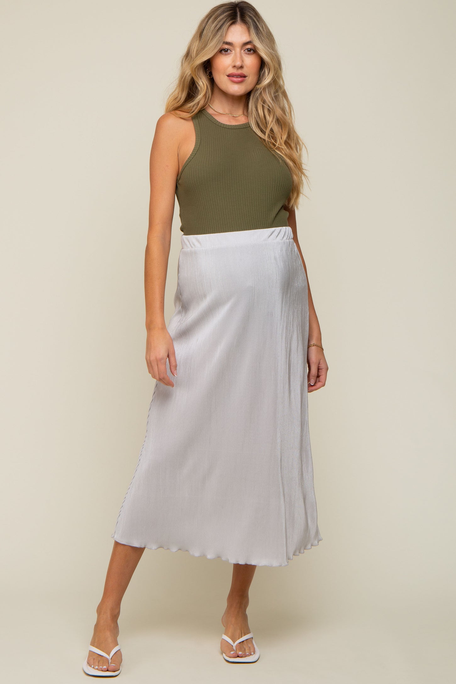 Grey Plisse Maternity Midi Skirt