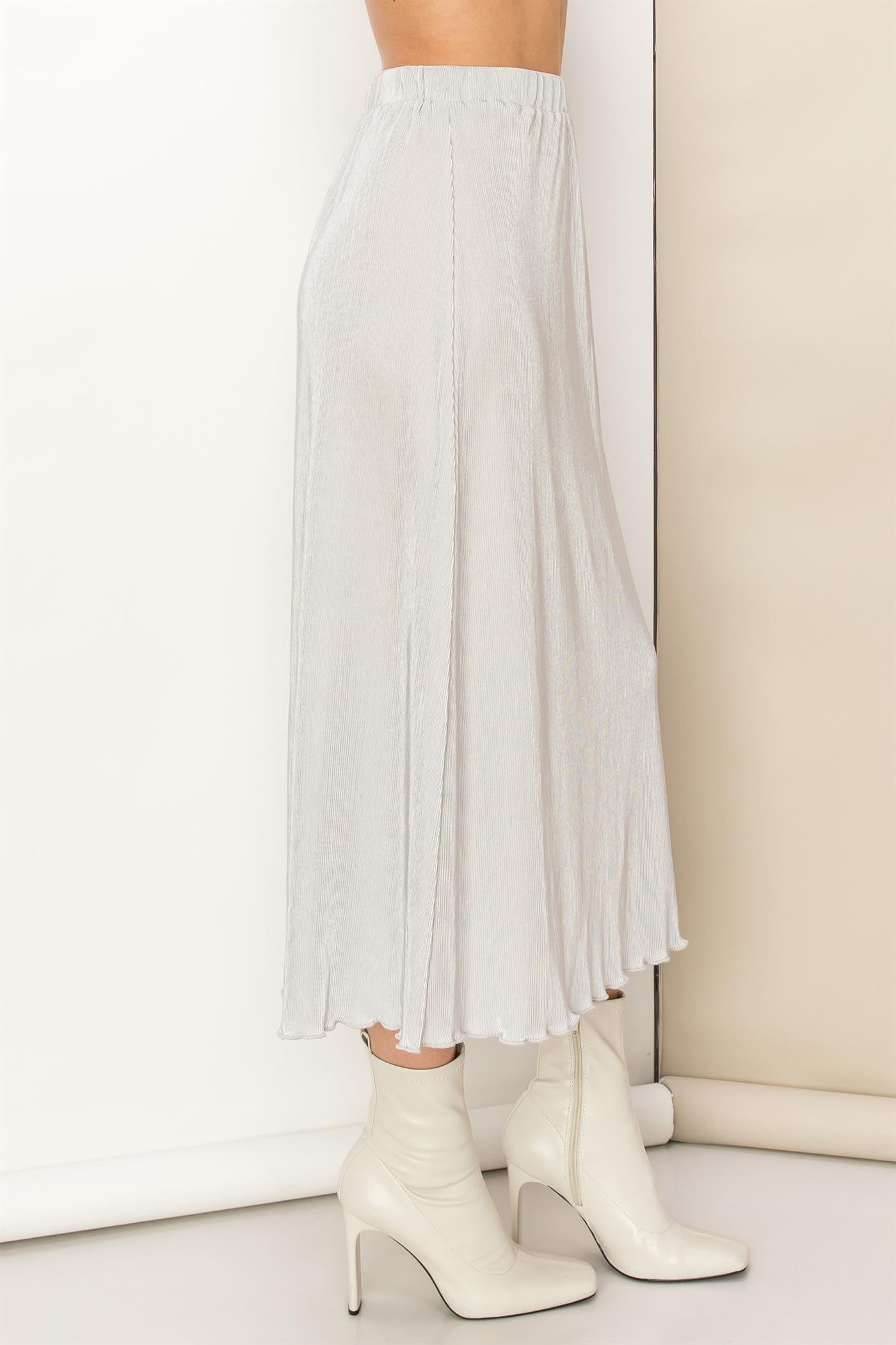 Grey Plisse Midi Skirt