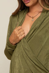 Olive Draped Wrap Maternity Knit Blouse