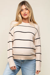 Beige Striped Basic Maternity Sweater