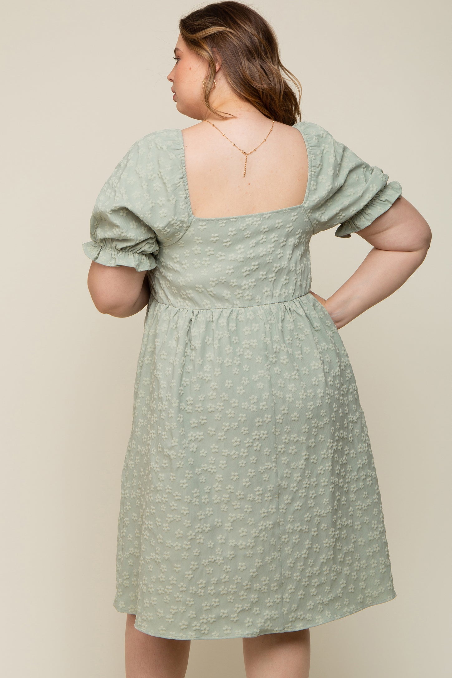 Light Olive Floral Textured Square Neck Babydoll Maternity Plus Dress PinkBlush Light Olive Floral Textured Square Neck Babydoll Maternity Plus Dress PinkBlush