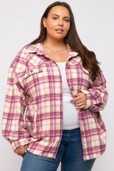 Magenta Flannel Plaid Button Up Plus Shacket
