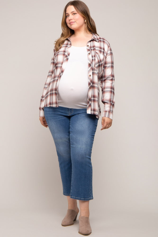 Rust Plaid Button Down Maternity Plus Top