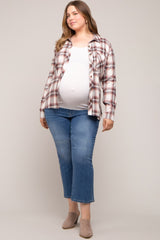 Rust Plaid Button Down Maternity Plus Top