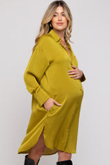 Lime Striped Maternity Shirt Dress