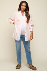 Peach Collared Button Front Raw Hem Maternity Top