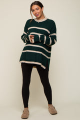 Hunter Green Striped Knit Lightweight Maternity Sweater