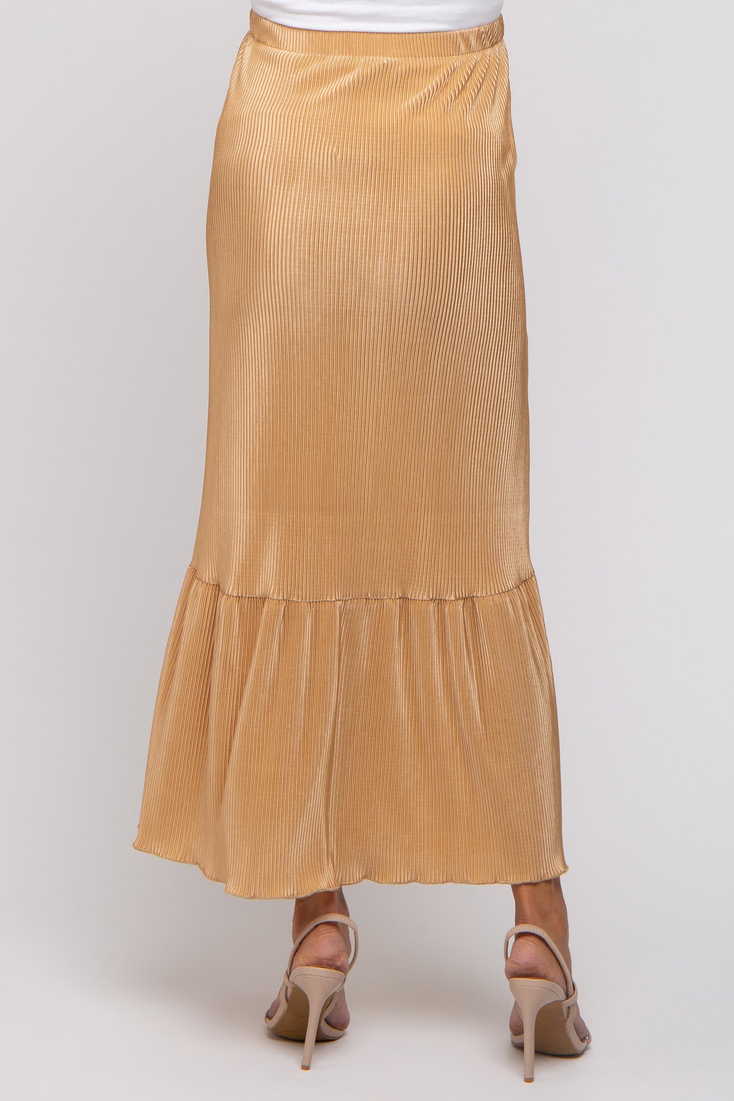 Taupe Plisse Maternity Maxi Skirt