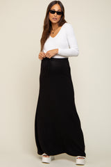 Black Front Tie Accent Maternity Maxi Skirt