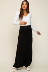 Black Front Tie Accent Maternity Maxi Skirt