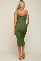 Olive Sleeveless V-Neck Maternity Sweater Dress