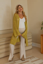 Lime Open Knit Maternity Cardigan