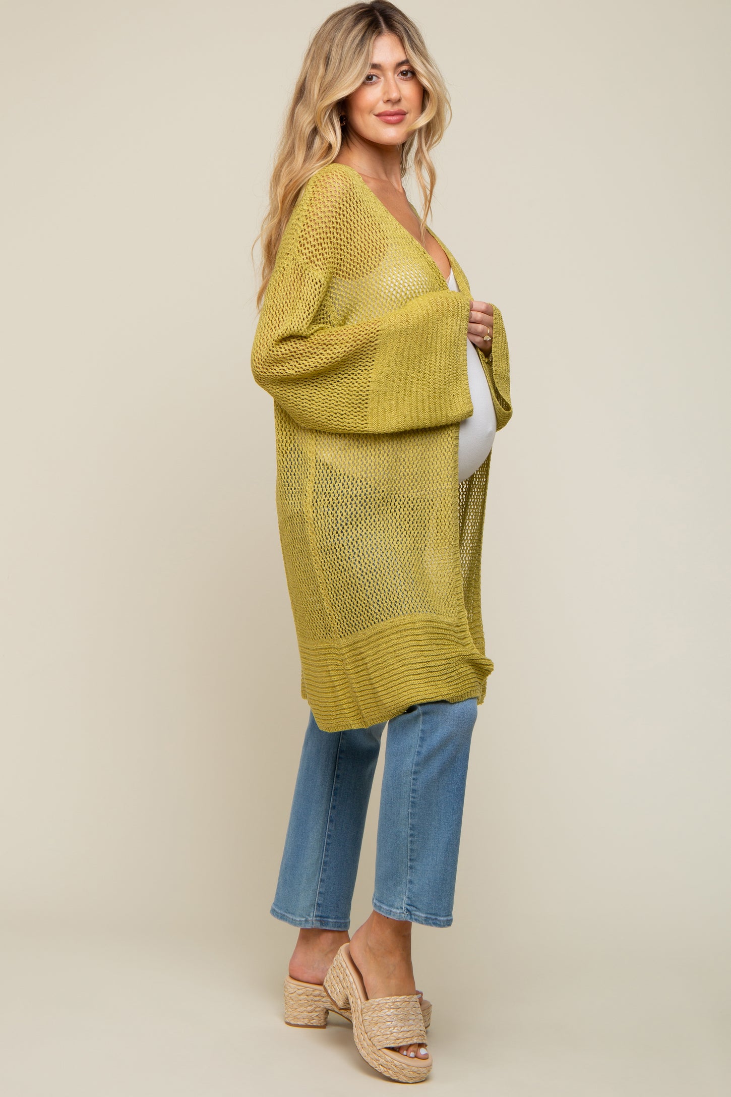Lime Open Knit Maternity Cardigan
