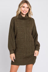 Olive Cable Knit Maternity Mini Sweater Dress