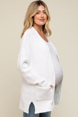 White Brushed Chenille Knit Maternity Cardigan