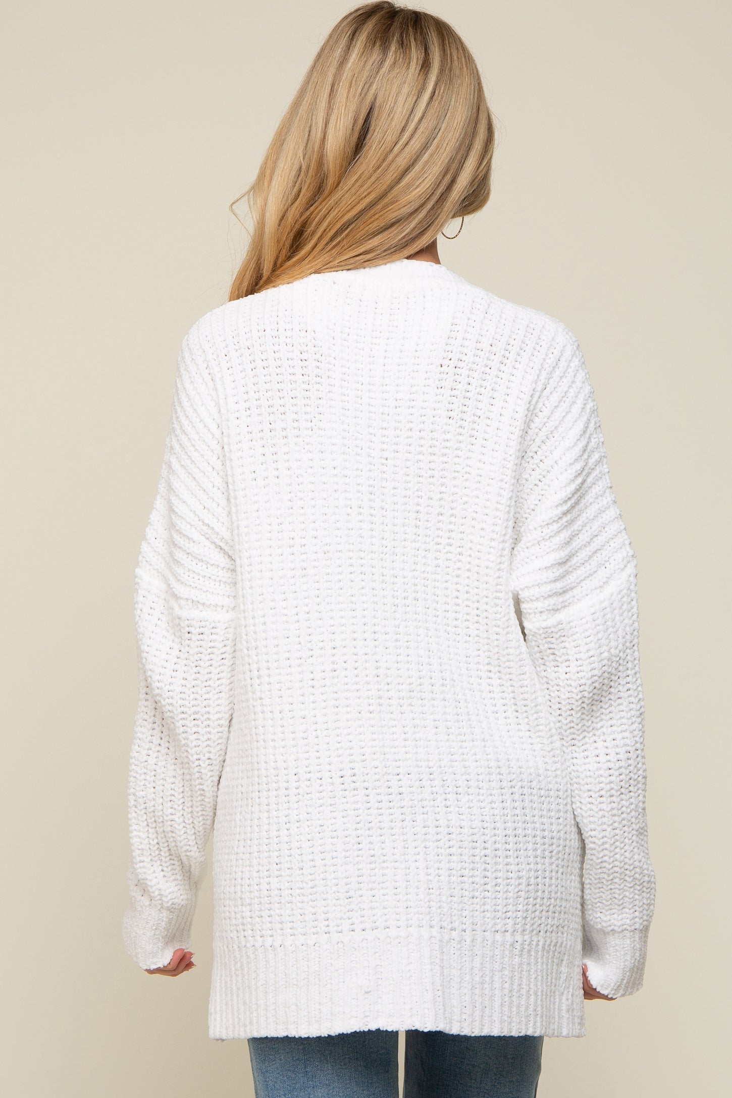 White Brushed Chenille Knit Maternity Cardigan