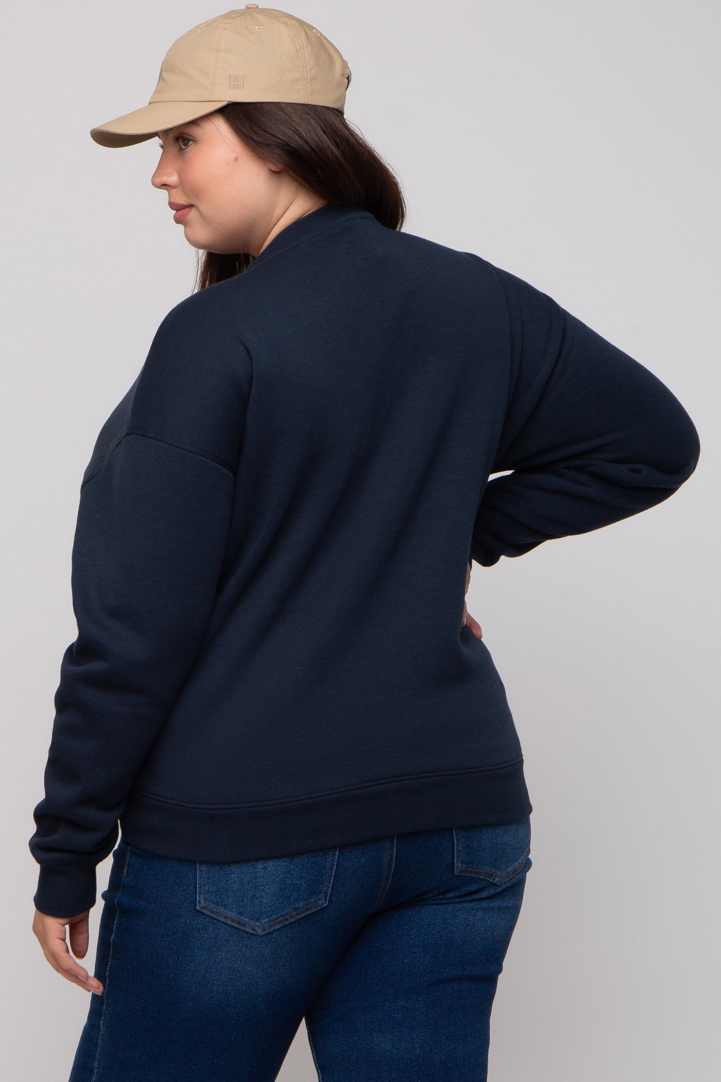 Navy Blue Soft Knit Fleece Lined Maternity Plus Sweatshirt