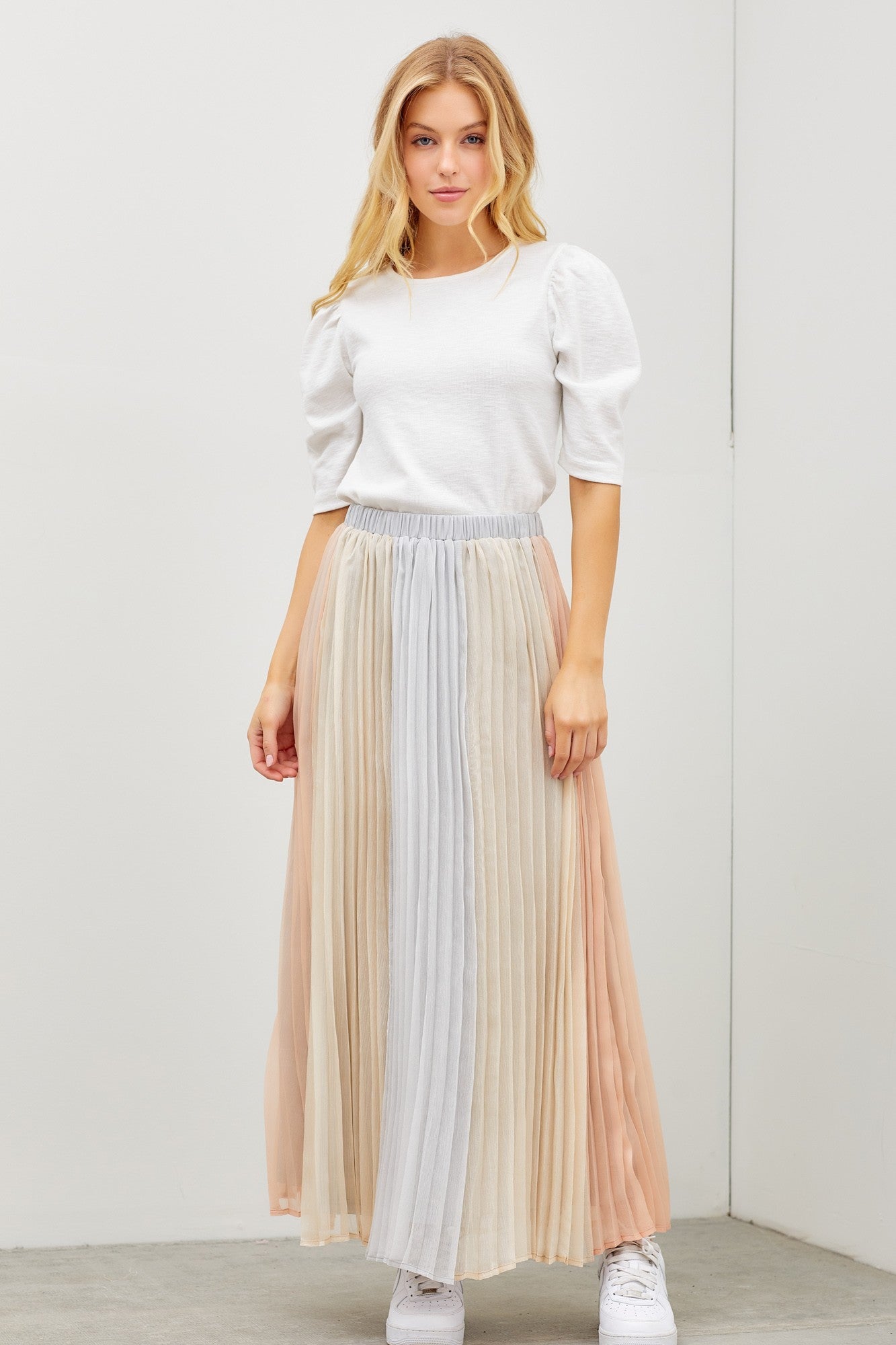 Grey Colorblocked Pleated Maternity Maxi Skirt
