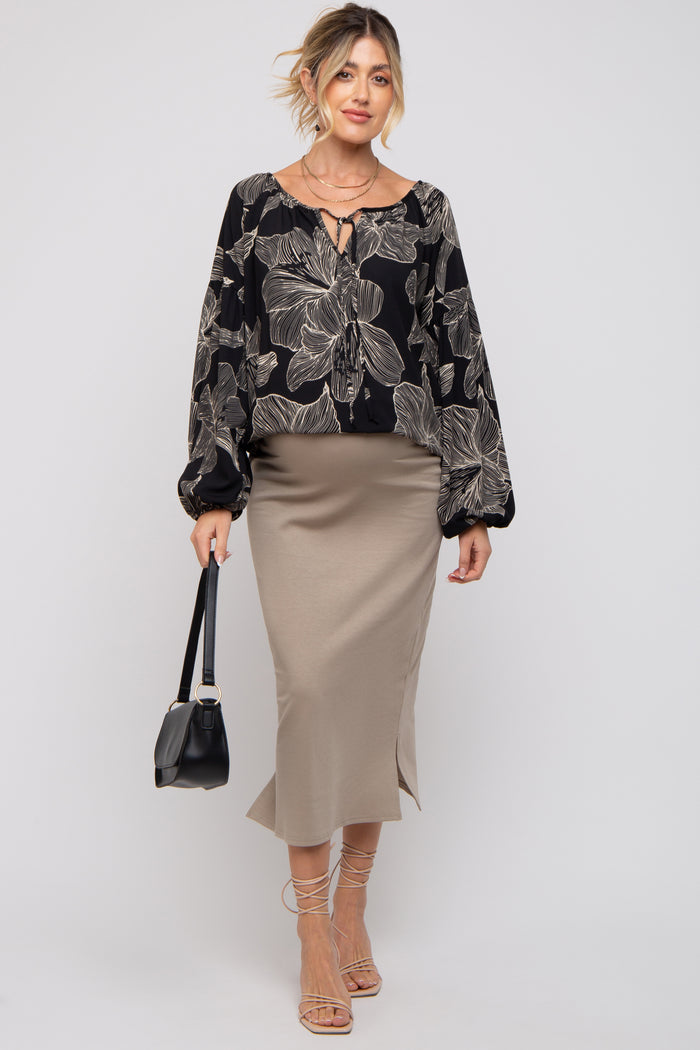 Black Floral Tie Detail Long Sleeve Maternity Blouse