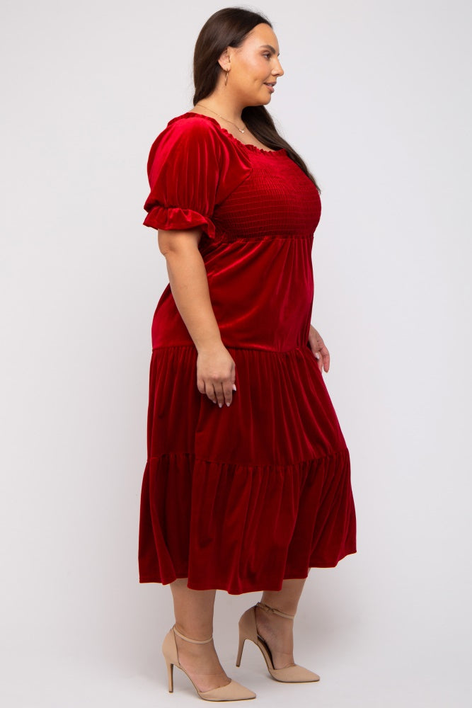 Red Velvet Tiered Plus Midi Dress Red Velvet Tiered Plus Midi Dress