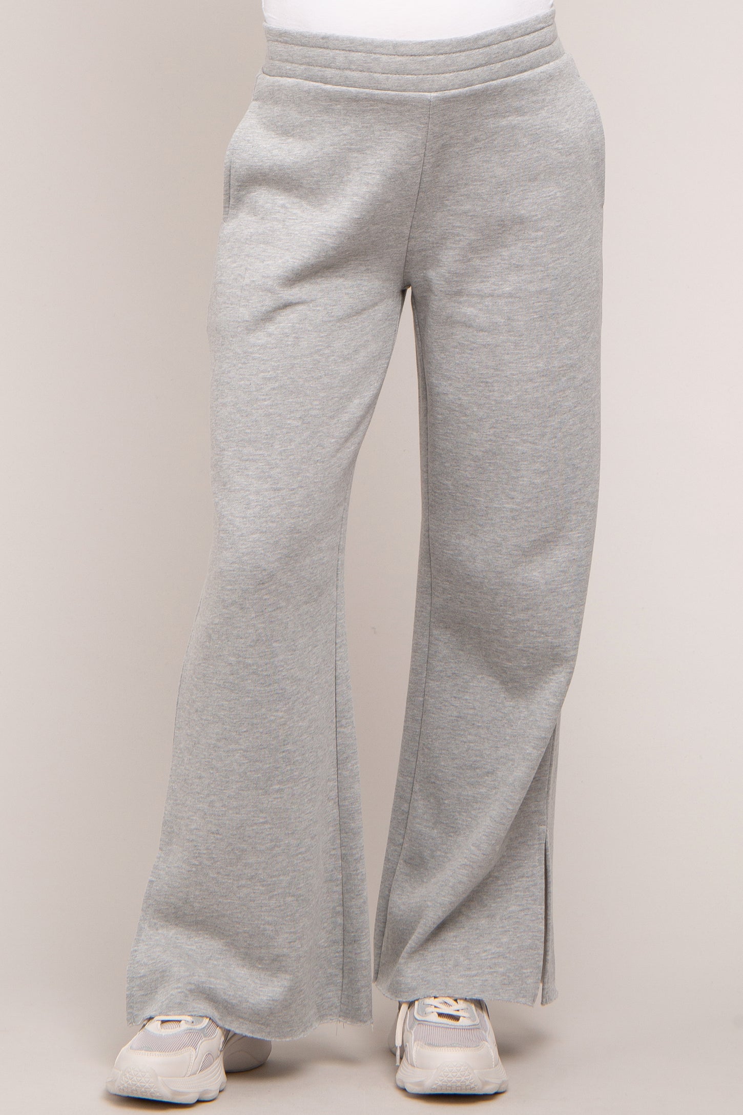 Heather Grey Soft Wide Leg Side Slit Maternity Sweatpants