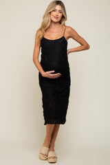 Black Fringe Mesh Maternity Midi Dress