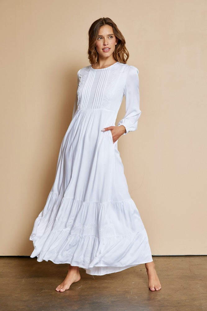 White Embroidered White Dress