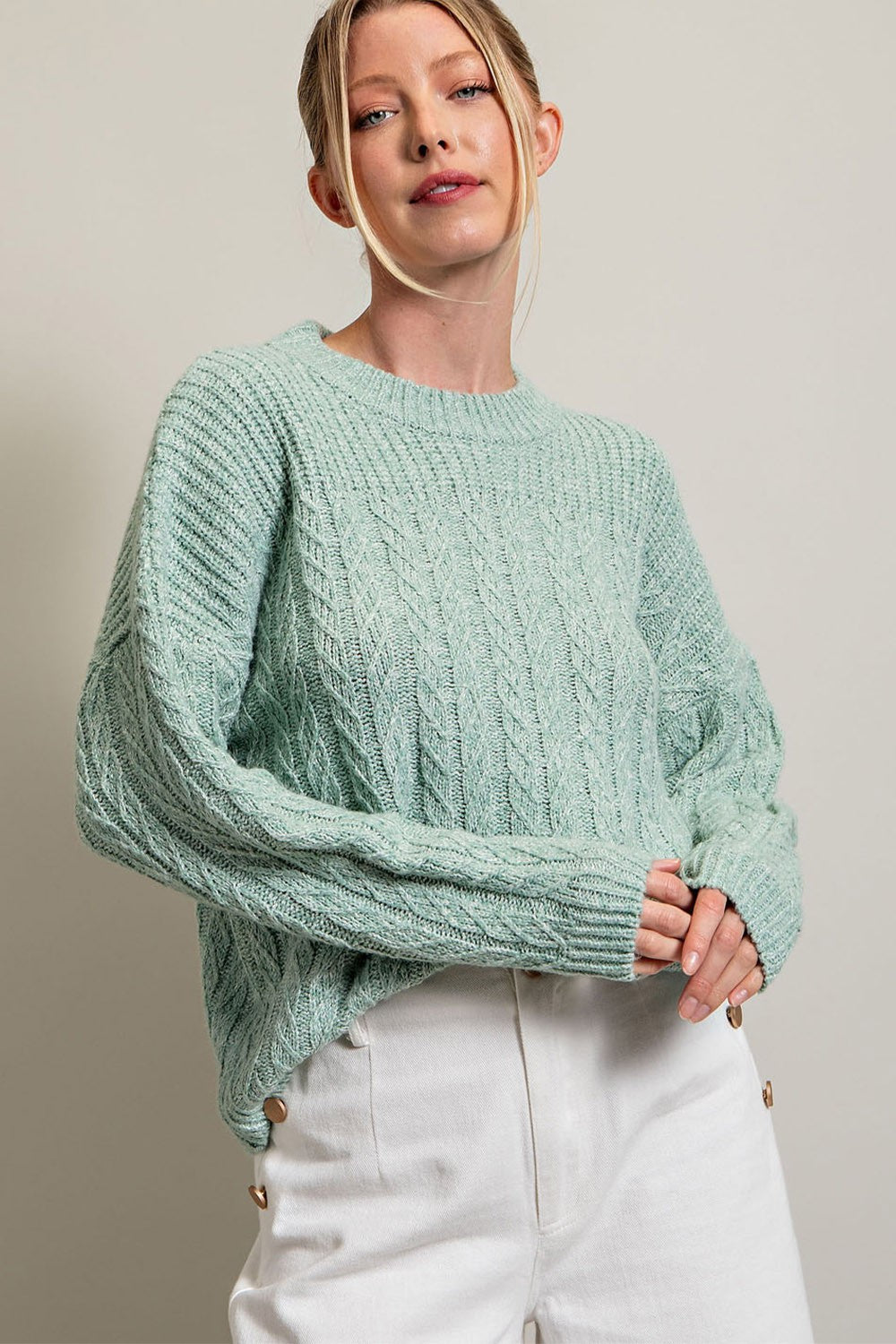 Mint Green Cable Knit Sweater