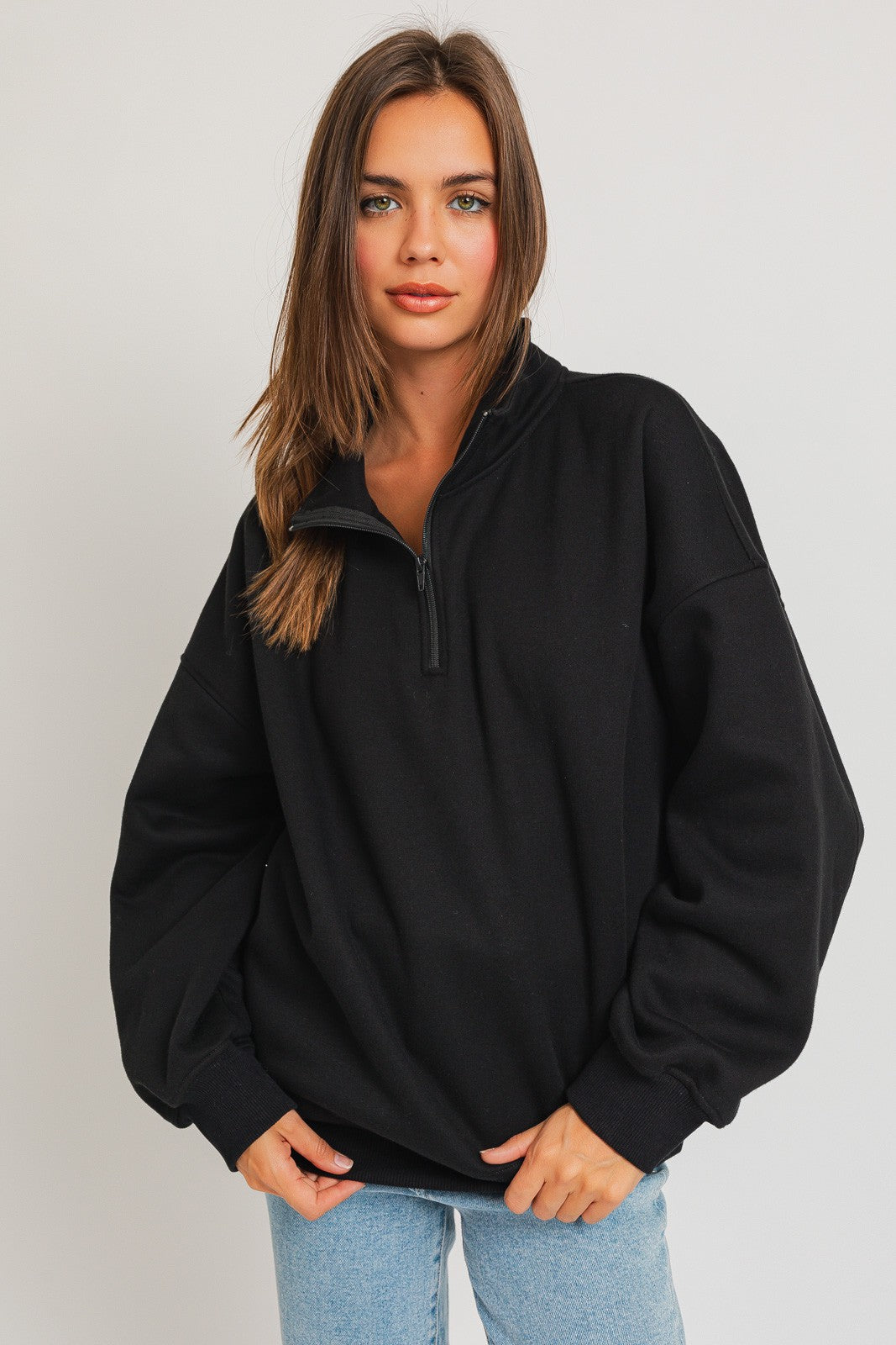 Black Half Zip Maternity Sweatshirt