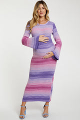 Pink Ombre Striped Sweater Knit Maternity Dress