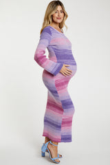 Pink Ombre Striped Sweater Knit Maternity Dress